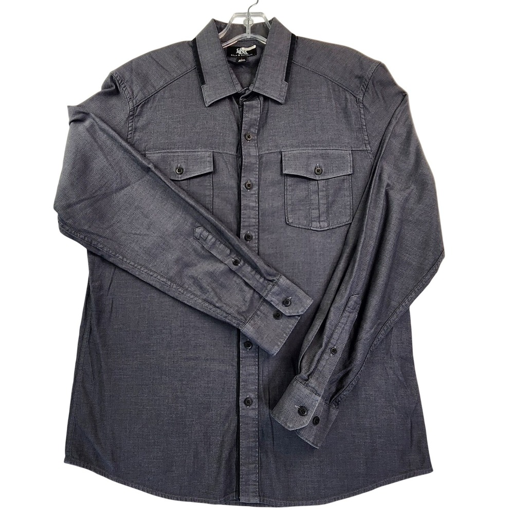 Rock & Republic Large Gray Button Down Shirt Mens Long Sleeve Utility Workwear L